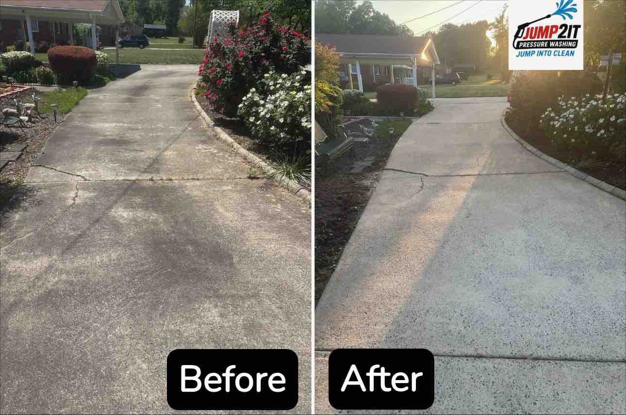 Driveway pressure washing before and after