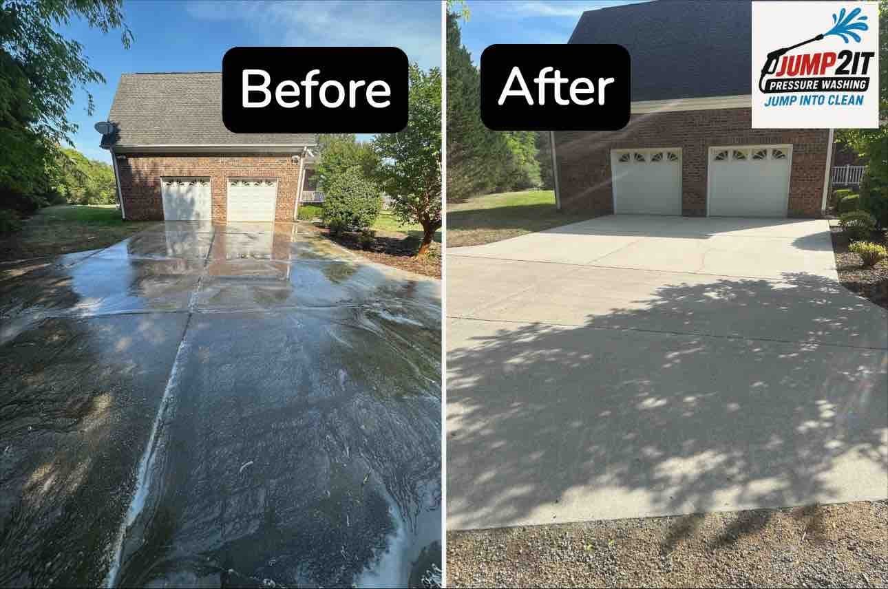 Garage and driveway cleaning before and after